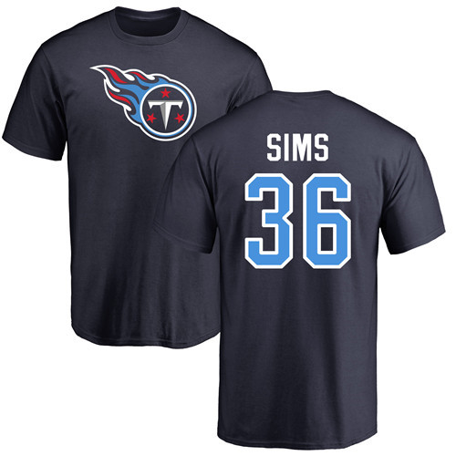 Tennessee Titans Men Navy Blue LeShaun Sims Name and Number Logo NFL Football #36 T Shirt->tennessee titans->NFL Jersey